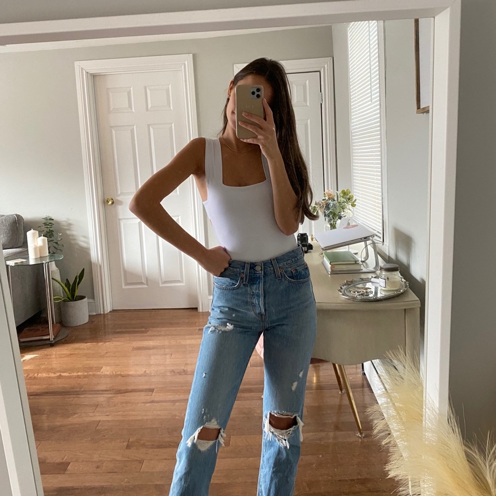 FREE PEOPLE BODYSUIT White Strappy Snap